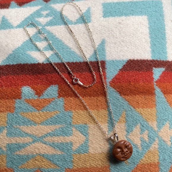 Sweet moon face necklace sterling silver chain. New in box. - Picture 3 of 6